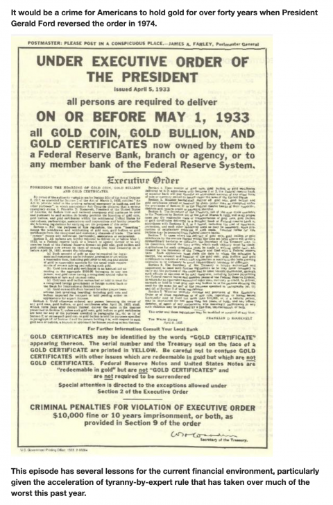ON THIS DAY: 88 Years Ago Today (APRIL 5TH, 1933), FDR Banned Gold. Will A Bitcoin Ban Be Next?